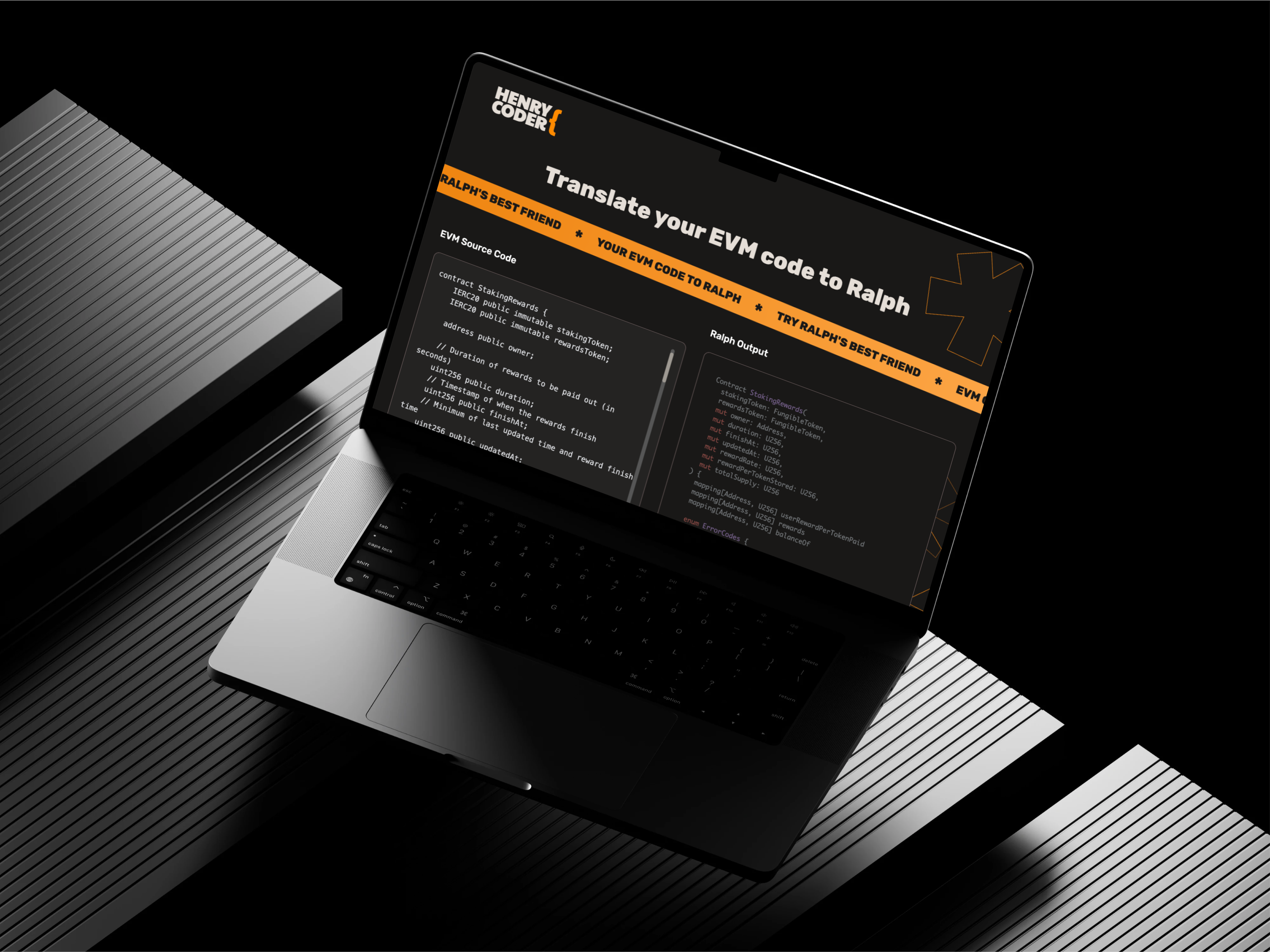 laptop with henry coder on screen